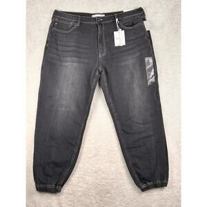 NWT KanCan Jeans Women's Sz 33 Washed Out Black High Rise Jogger Denim Pant NWT
